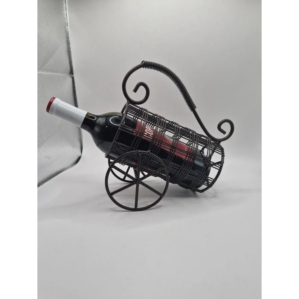 Tabletop Metal Wire Miniature Wagon Carriage Wine Bottle Holder Wrought Iron